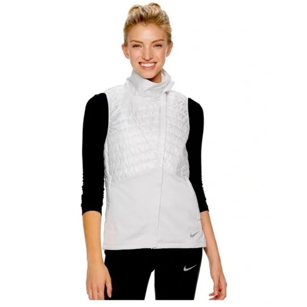 Nike Essential Filled Quilted Stand-Collar Women Vest L Grey Silver Running